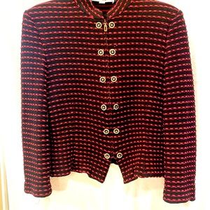 St John Knit Jacket Red Black Gold Zips Size 10